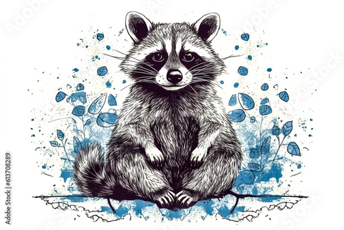 Serene watercolor illustration of a raccoon in a lotus pose ai generation