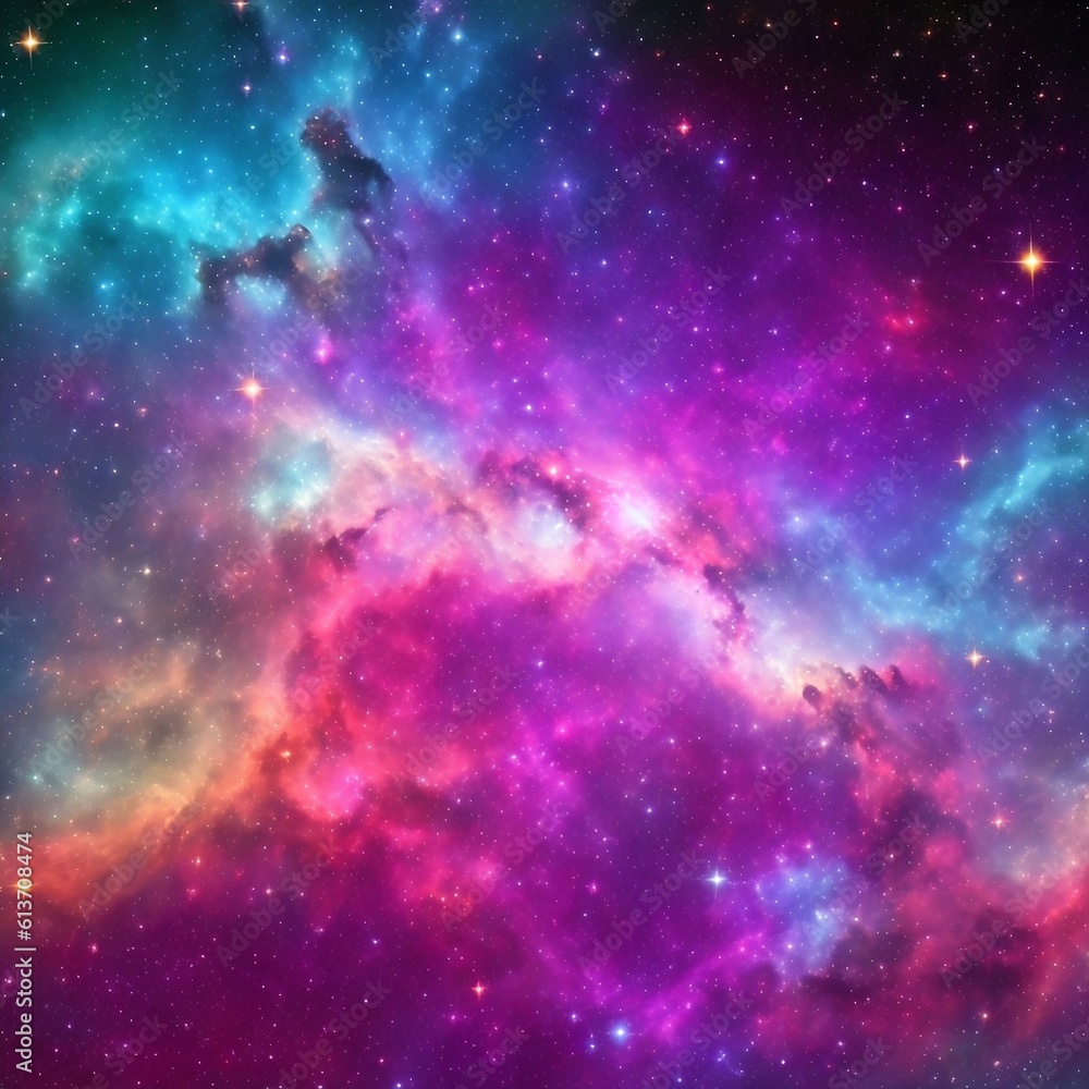 Colorful space galaxy cloud nebula. Stary night cosmos. Universe science astronomy. Supernova background wallpaper. Generative AI.
