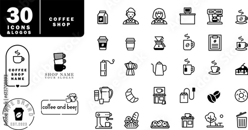 icon set and logo for coffee shop