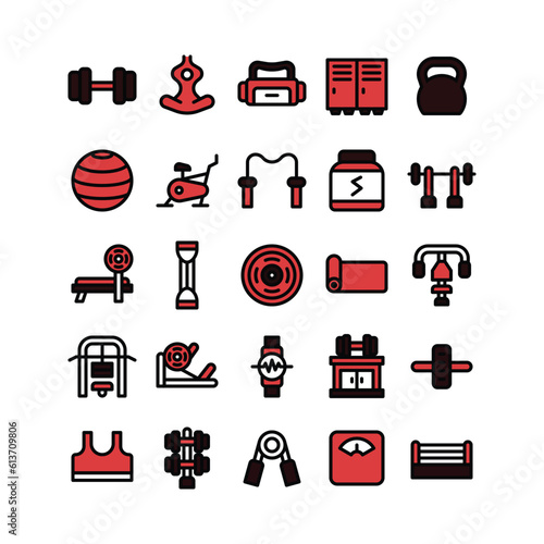 Lineal Filled Gym and Fitness Icon Set