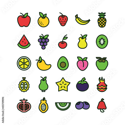 Lineal Filled Fruits Icon Set