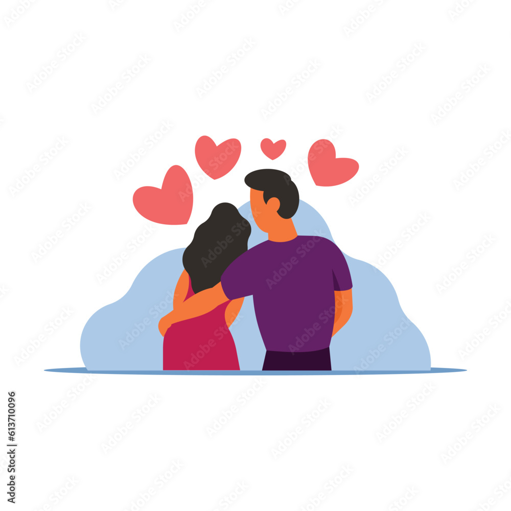 Fototapeta premium Couple in love, man and woman hugging each other, isolated flat vector illustration