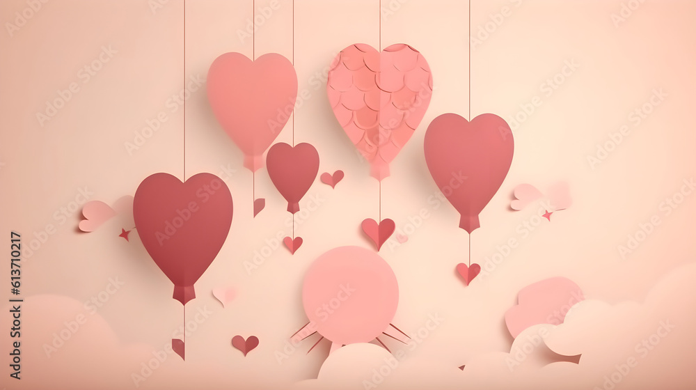 Pink heart or love shape and flower ornament design element background. Valentines day, birthday, wedding anniversary, present or special romantic couple greetings. Generative AI technology.