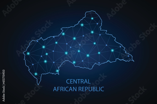 Map of Central African Republic. Wire frame 3D mesh polygonal network line, design sphere, dot and structure. communications map .