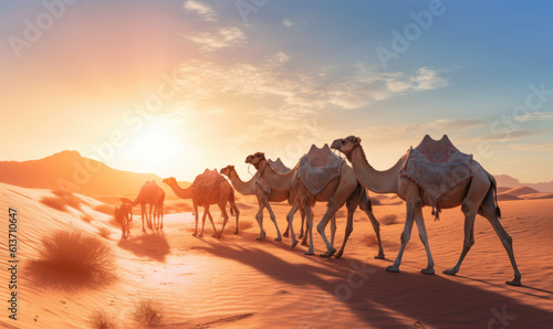 camel caravan in the desert 