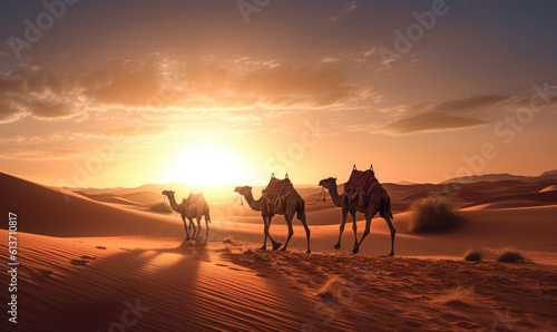 camel caravan in the desert 