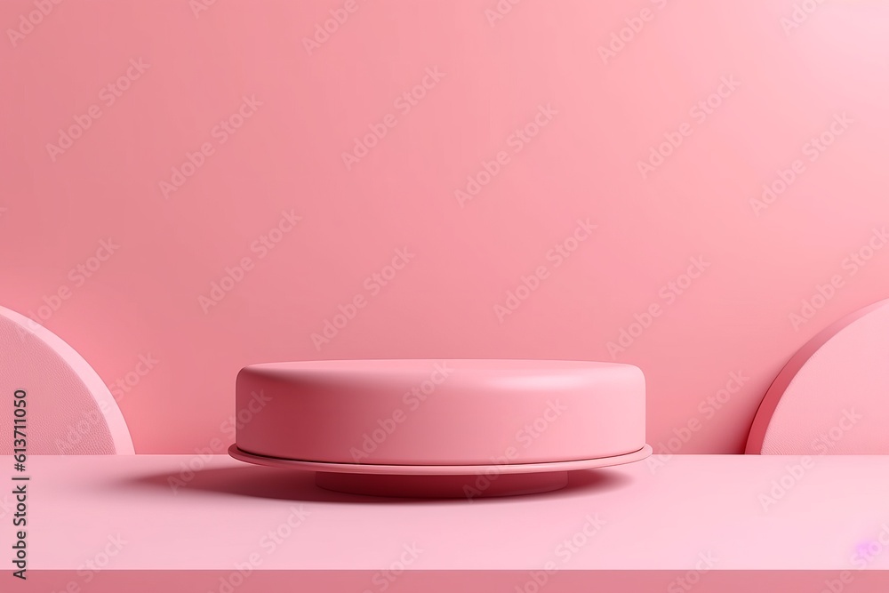 Minimal background for branding and product presentation. Pink color podium on pink fabric background. 3d rendering illustration. Generative AI Minimal background for branding and product presentation. Pink color podium on pink fabric background. 3d rendering illustration. Generative AI