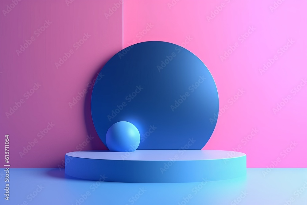 Minimal abstract mockup background for product presentation. Blue and pink blending gradient podium. 3d render illustration. Generative AI Minimal abstract mockup background for product presentation. Blue and pink blending gradient podium. 3d render illustration. Generative AI