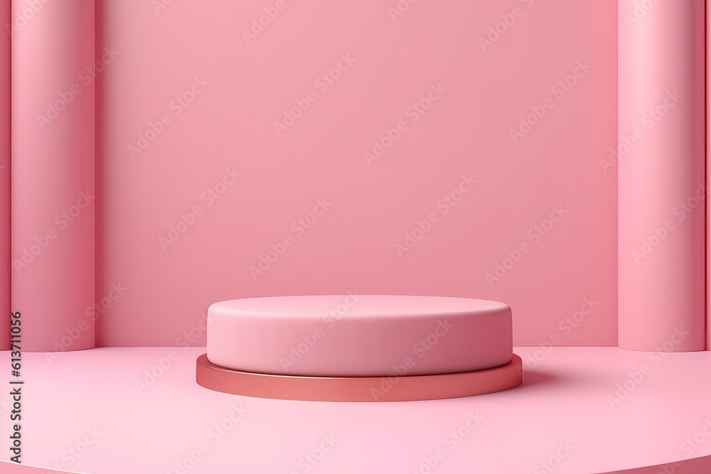 Minimal background for branding and product presentation. Pink color podium on pink fabric background. 3d rendering illustration. Generative AI Minimal background for branding and product presentation. Pink color podium on pink fabric background. 3d rendering illustration. Generative AI