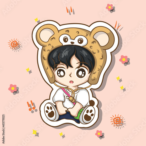 Cute girl playing teddy bear cartoon character vector illustration graphic design