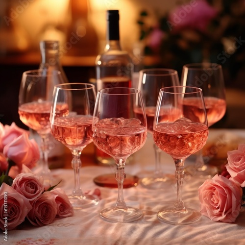 Refreshing glasses of rosé wine elegantly displayed. Generative AI