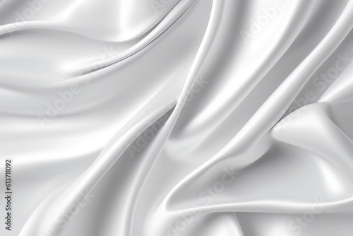 Grand opening elegance: A floating white silk textile fabric flag background, featuring smooth, elegant white satin. Isolated on a backdrop, resembling a pristine white curtain. Generative AI