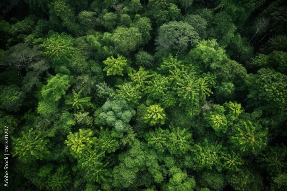 Aerial top view forest tree, Rainforest ecosystem and healthy environment concept and background, Texture of green tree forest view from above. Generative AI
