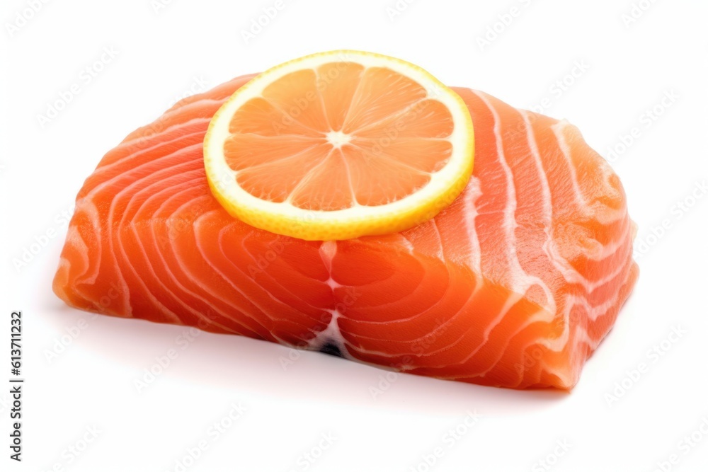 Salmon fillet photograph isolated on white background. Macro lens. Soft light. Salmon fillet photograph isolated on white background. Macro lens. Soft light.