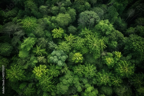 Aerial top view forest tree, Rainforest ecosystem and healthy environment concept and background, Texture of green tree forest view from above. Generative AI © Kishore Newton