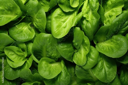 Vibrant, clean lettuce leaf (top view), up-close. Generative AI