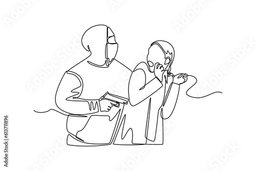 Continuous one line drawing 
criminal activity concept. Single line draw design vector graphic illustration.