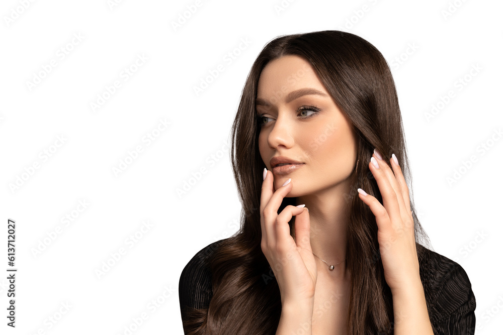 PNG, stylish girl looking to the side, isolated on white background PNG, stylish girl looking to the side, isolated on white background