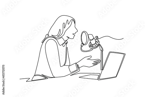 Single one line drawing podcast concept. Continuous line draw design graphic vector illustration.