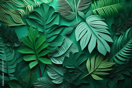Tropical green leaf folding paper background  Generative AI