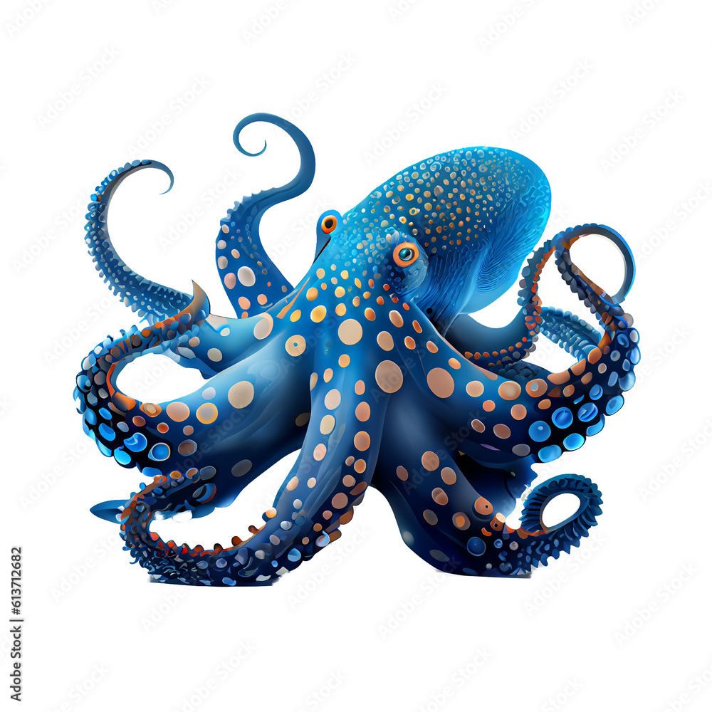 Blue octopus macro on Transparent background. generative ai Blue octopus macro on Transparent background. generative ai