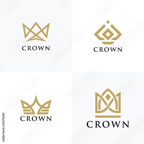 set of Geometric Vintage Creative Crown abstract Logo design vector template. Vintage Crown Logo Royal King Queen concept symbol Logotype concept icon.