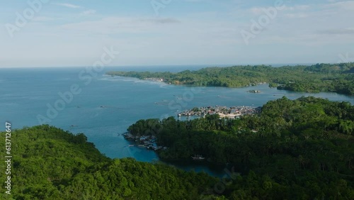 Wallpaper Mural Air survey drone view of small village in coastal of Tropical Island. Seascape. Mindanao, Philippines. Torontodigital.ca
