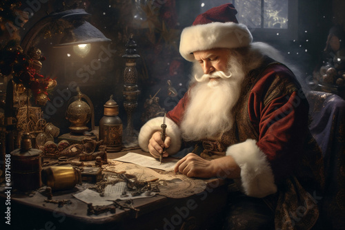merry holiday wish santa christmas letter table eve present gift. Generative AI.