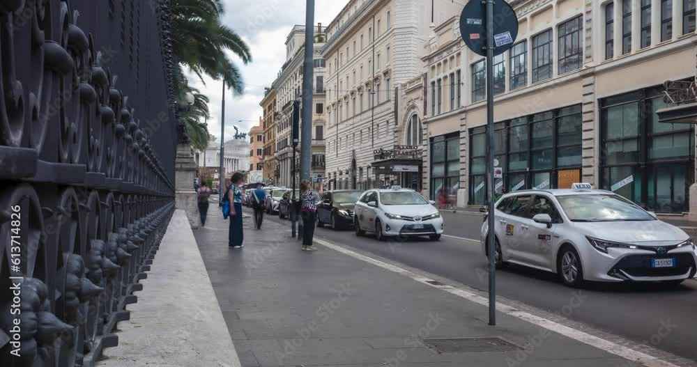 4k resolution time-lapse view of people walking and cars traffic in Rome, Italy 4k resolution time-lapse view of people walking and cars traffic in Rome, Italy