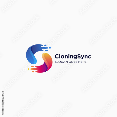 Vector Logo Illustration Cloning Gradient Colorful Style