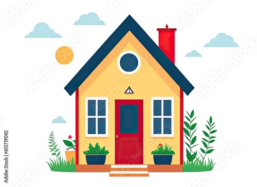 Small house and happy family. Generative Ai