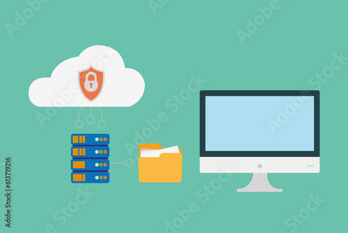 flat vector business technology storage service concept and cloud server with admin and developer team work concept photo