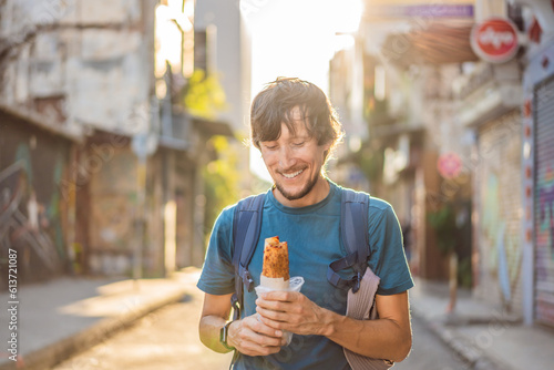 Photography Man eating street food in Istanbul
