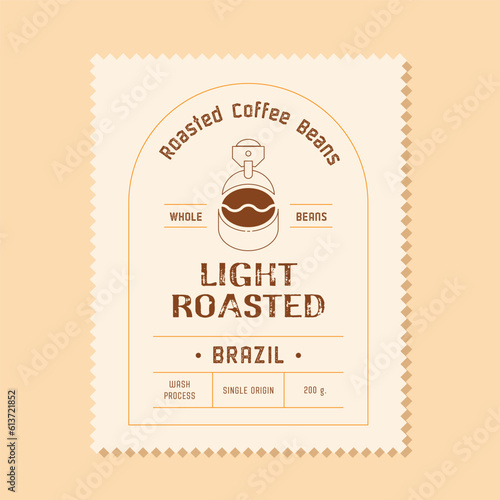 light roasted coffee label with roaster machine icon