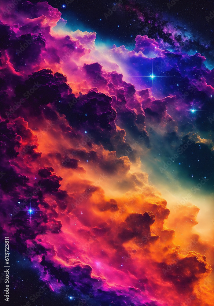 Obraz premium Colorful space filled with stars and clouds, Galaxy in a free space. Star field in space a nebulae and a gas congestion. Generative AI