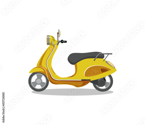 A Premium Scooter Vector Illustration Design. Sports Cross-Country Two-Wheeled Transport Of Various Types. Colorful Motorized Scooter. Vector Flat Style Cartoon Illustration 3d  Side Rear View.