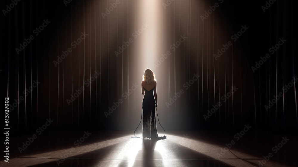 Singer enter the light, back view. Singer enter the light, back view.