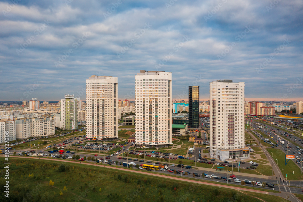 An aerial view on the high buildings in Minsk