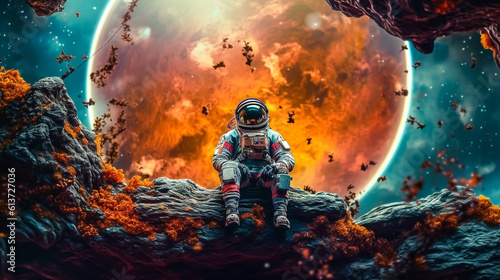 Astronaut in colourful space