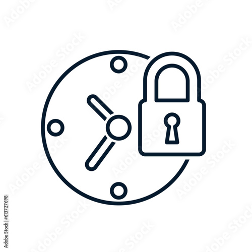 Clock, padlock. Time block concept. Vector icon isolated on white background.