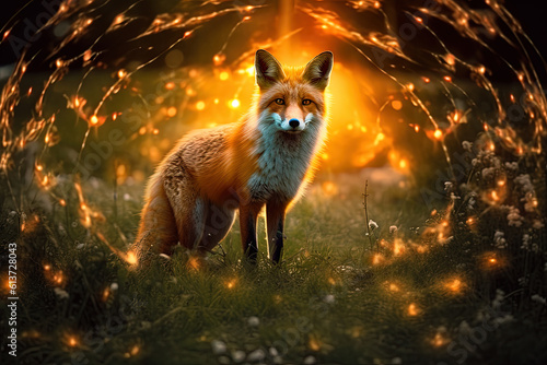A magical fairy tale forest with a fox. A mythical realm is like something out of a storybook