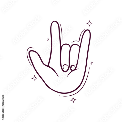 Hand Drawn Rock Gesture. Doodle Vector Sketch Illustration