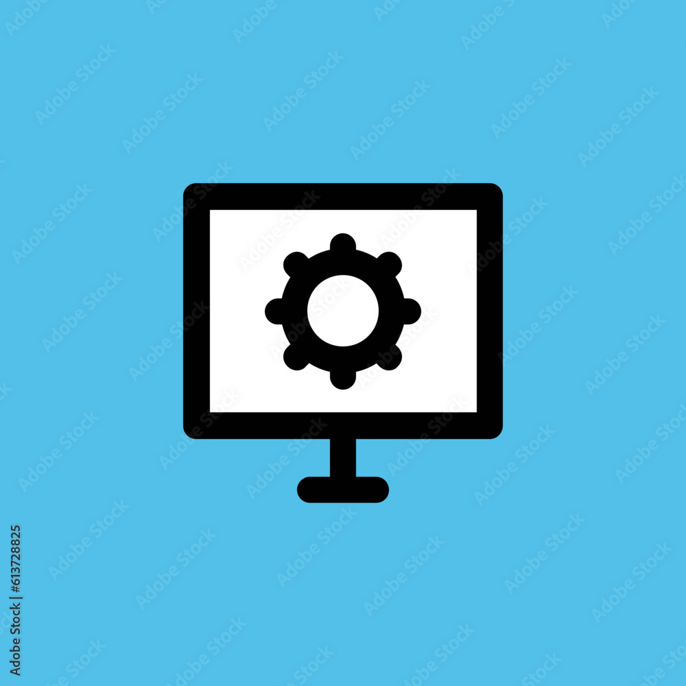 Cog inside screen, flat icon of system setting Cog inside screen, flat icon of system setting