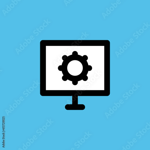 Cog inside screen, flat icon of system setting 