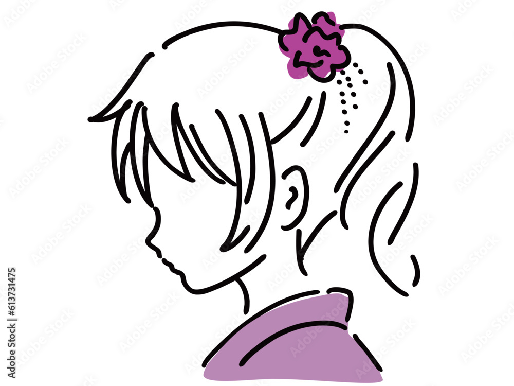 Fototapeta premium かわいい着物の浴衣姿の女性／手書きイラスト素材