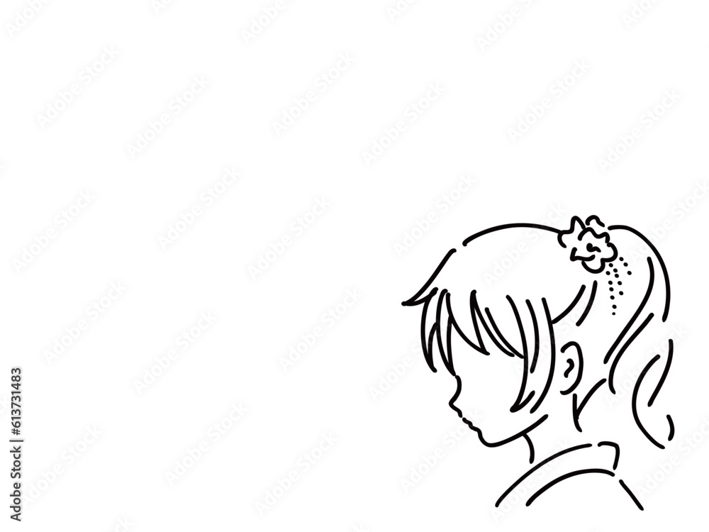 かわいい着物の浴衣姿の女性/手書きイラスト素材 かわいい着物の浴衣姿の女性/手書きイラスト素材