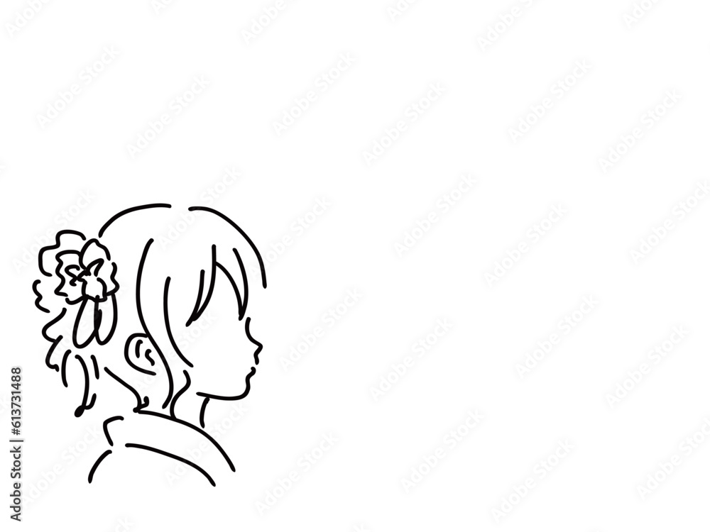 かわいい着物の浴衣姿の女性のフレーム/手書きイラスト素材 かわいい着物の浴衣姿の女性のフレーム/手書きイラスト素材