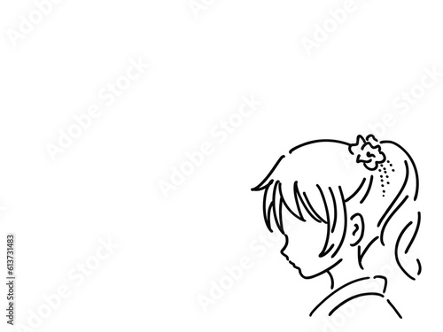 かわいい着物の浴衣姿の女性／手書きイラスト素材