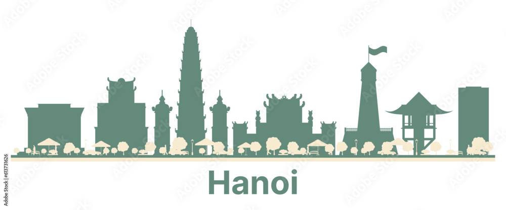 Abstract Hanoi Vietnam City Skyline with Color Buildings.