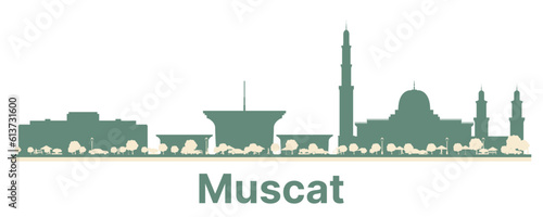 Abstract Muscat Oman City Skyline with Color Buildings.